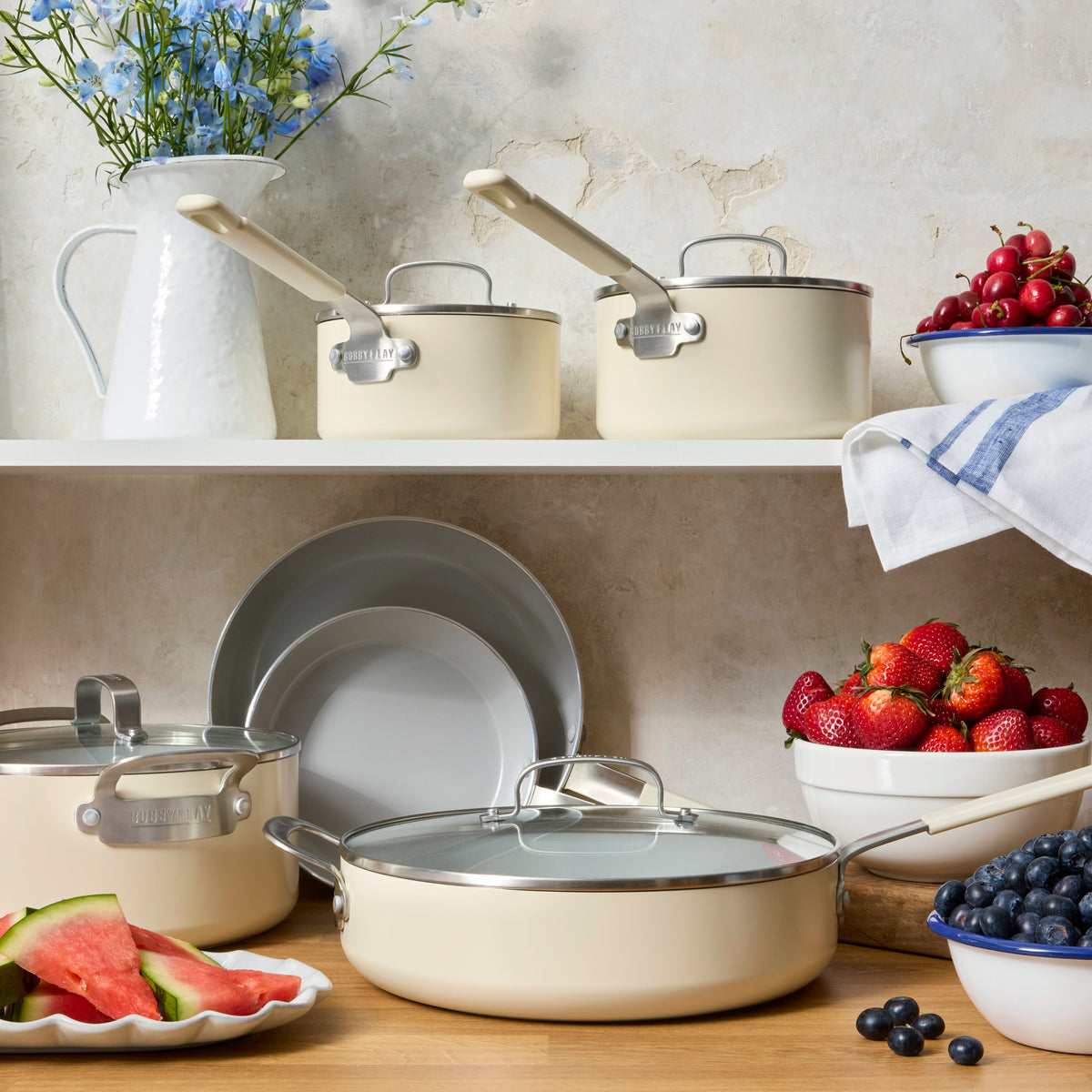 Bobby Flay by GreenPan Professional Ceramic Nonstick 13-Piece Cookware Set | Cream