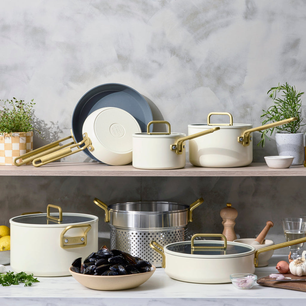 Stanley Tucci™ Ceramic Nonstick 11-Piece Cookware Set with the Tucci Cookbook | Carrara White