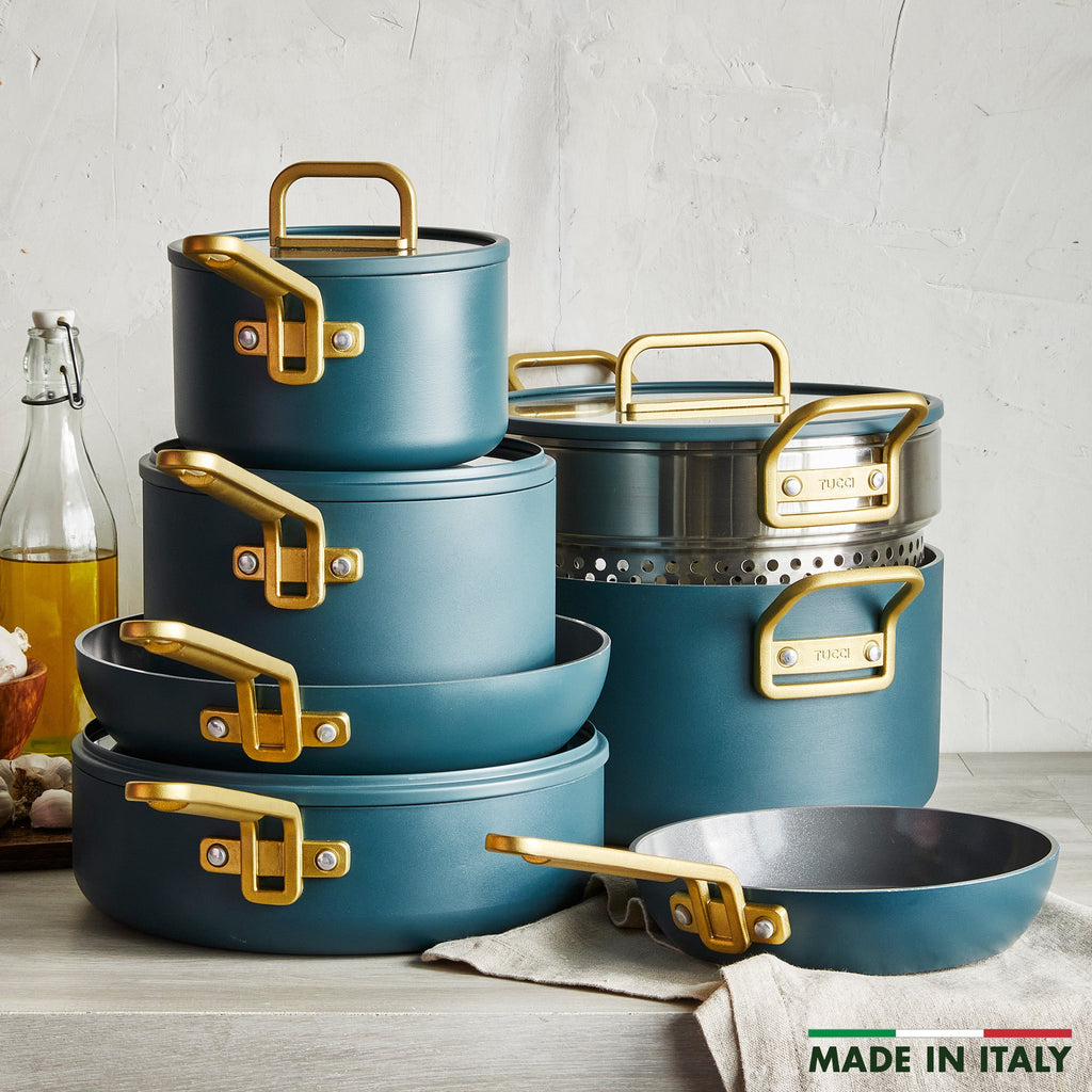 Stanley Tucci™ Ceramic Nonstick 11-Piece Cookware Set with the Tucci Cookbook | Venetian Teal