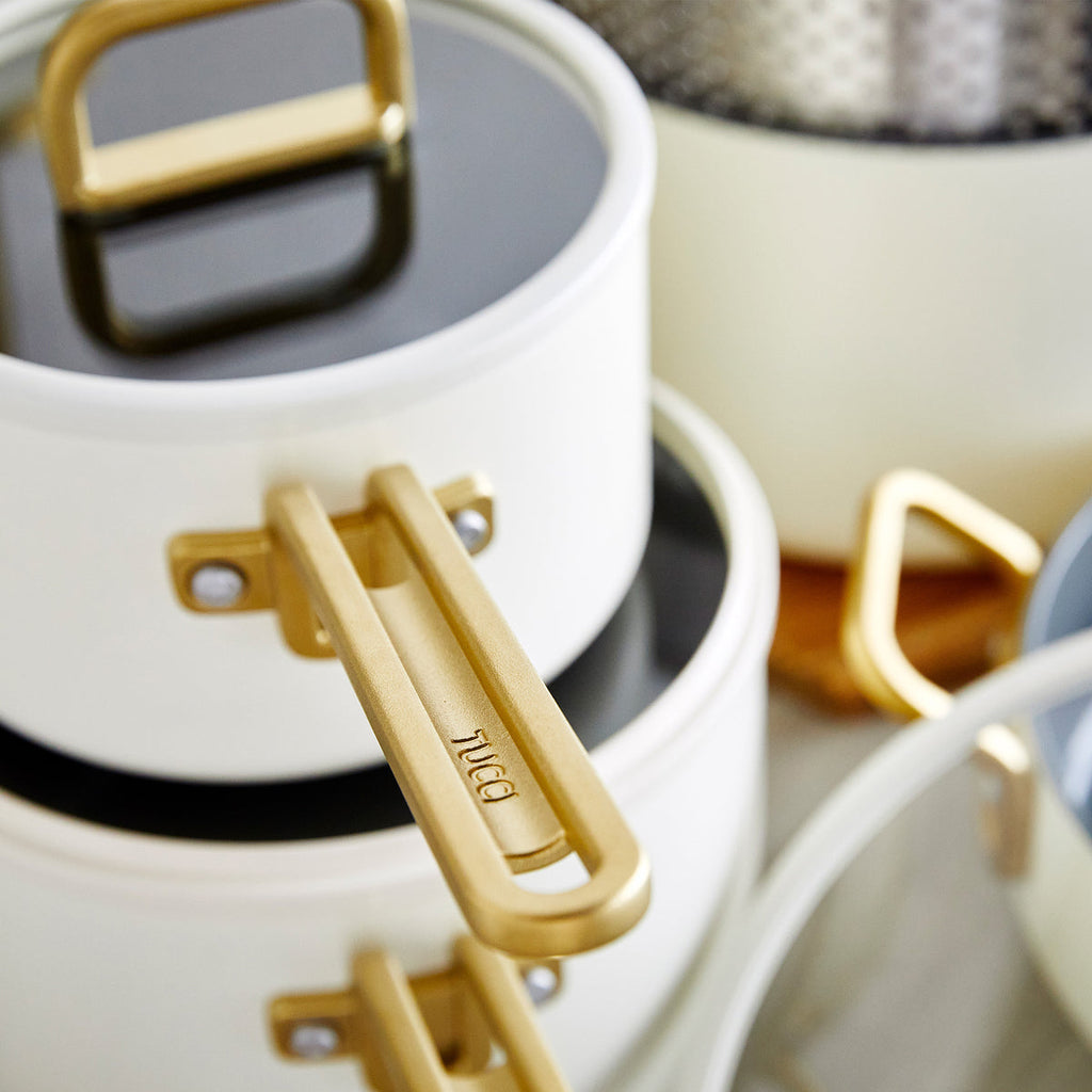 Stanley Tucci™ Ceramic Nonstick 11-Piece Cookware Set with the Tucci Cookbook | Carrara White