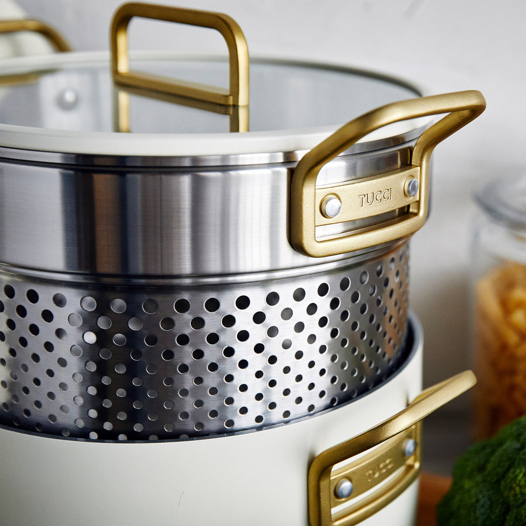 Stanley Tucci™ Ceramic Nonstick 11-Piece Cookware Set with the Tucci Cookbook | Carrara White