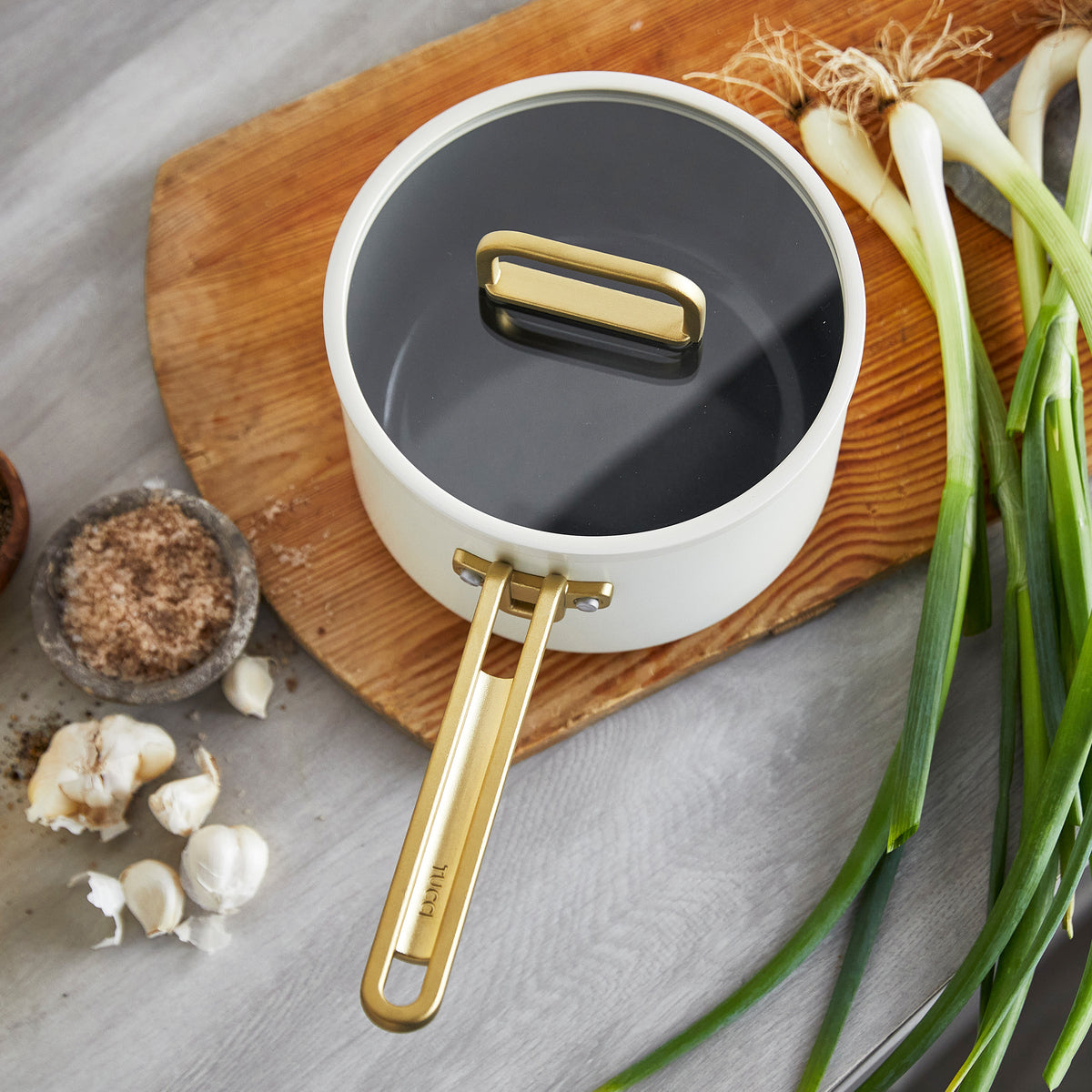 Stanley Tucci™ Ceramic Nonstick 11-Piece Cookware Set with the Tucci Cookbook | Carrara White