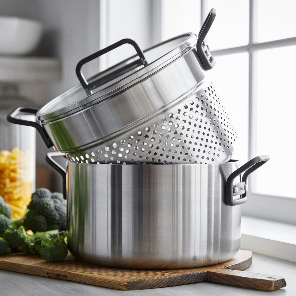 Stanley Tucci™ Stainless Steel Ceramic Nonstick 11-Piece Cookware Set with the Tucci Cookbook | Black Handles