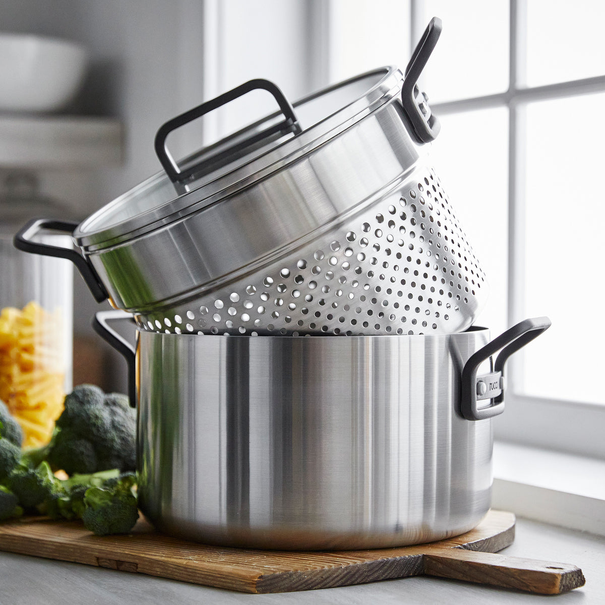 Stanley Tucci™ Stainless Steel Ceramic Nonstick 11-Piece Cookware Set with the Tucci Cookbook | Black Handles