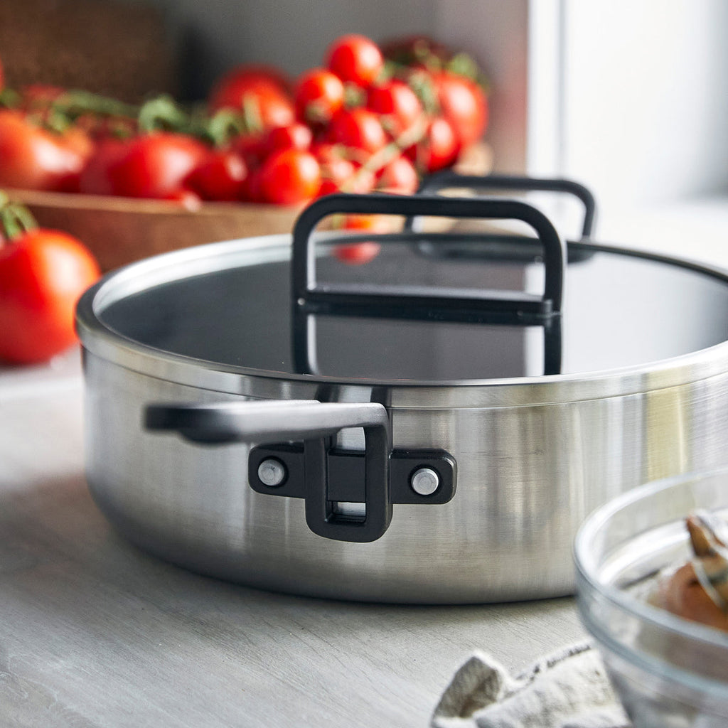 Stanley Tucci™ Stainless Steel Ceramic Nonstick 11-Piece Cookware Set with the Tucci Cookbook | Black Handles