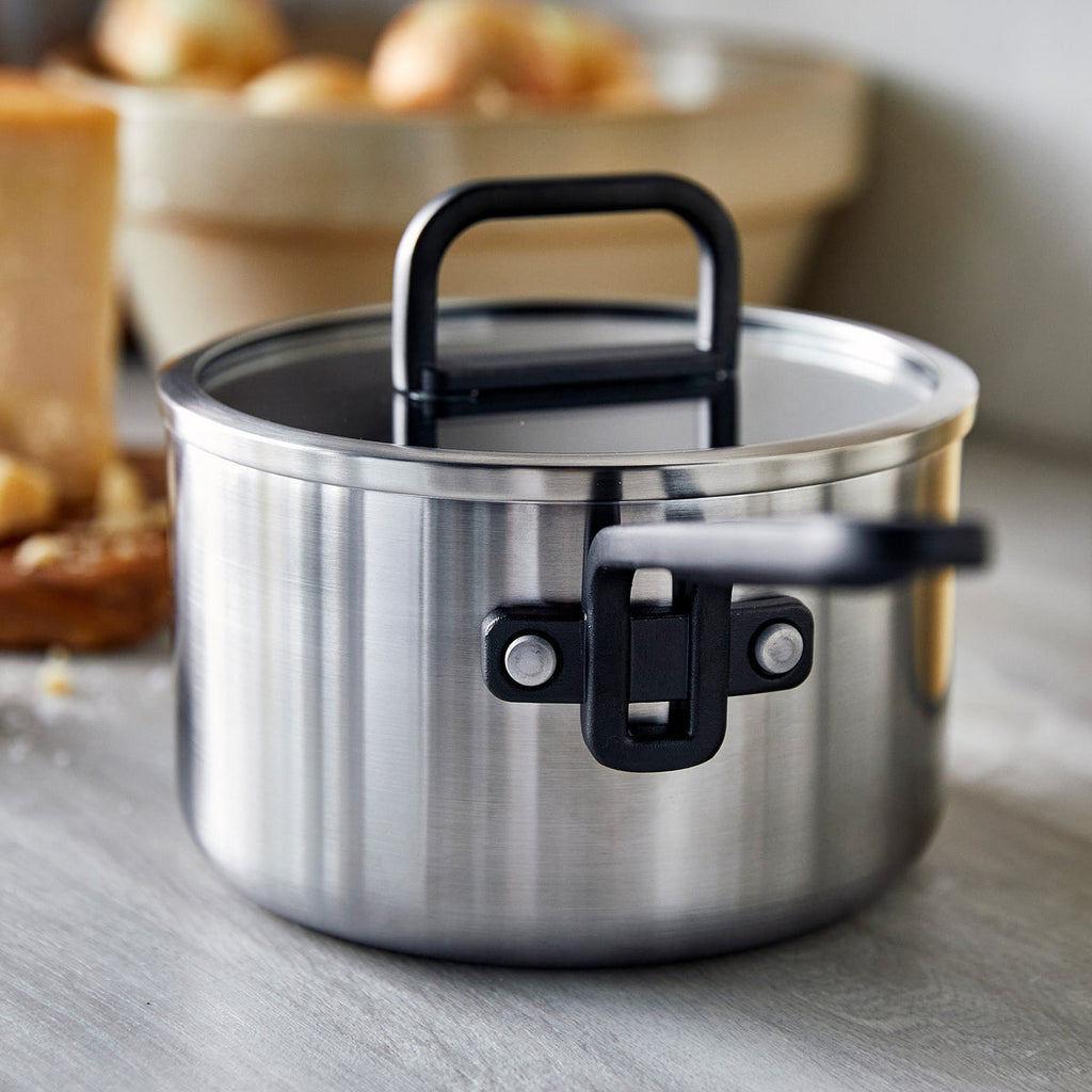 Stanley Tucci™ Stainless Steel Ceramic Nonstick 11-Piece Cookware Set with the Tucci Cookbook | Black Handles