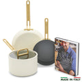 Stanley Tucci™ Ceramic Nonstick 4-Piece Chef Set with the Tucci Cookbook | Carrara White