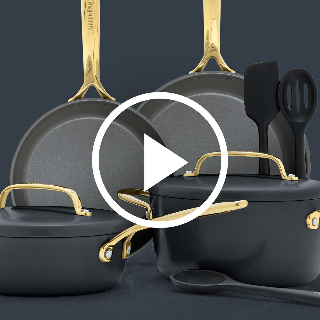 GP5 Colors Ceramic Nonstick 11-Piece Cookware Set with Champagne Handles | Slate