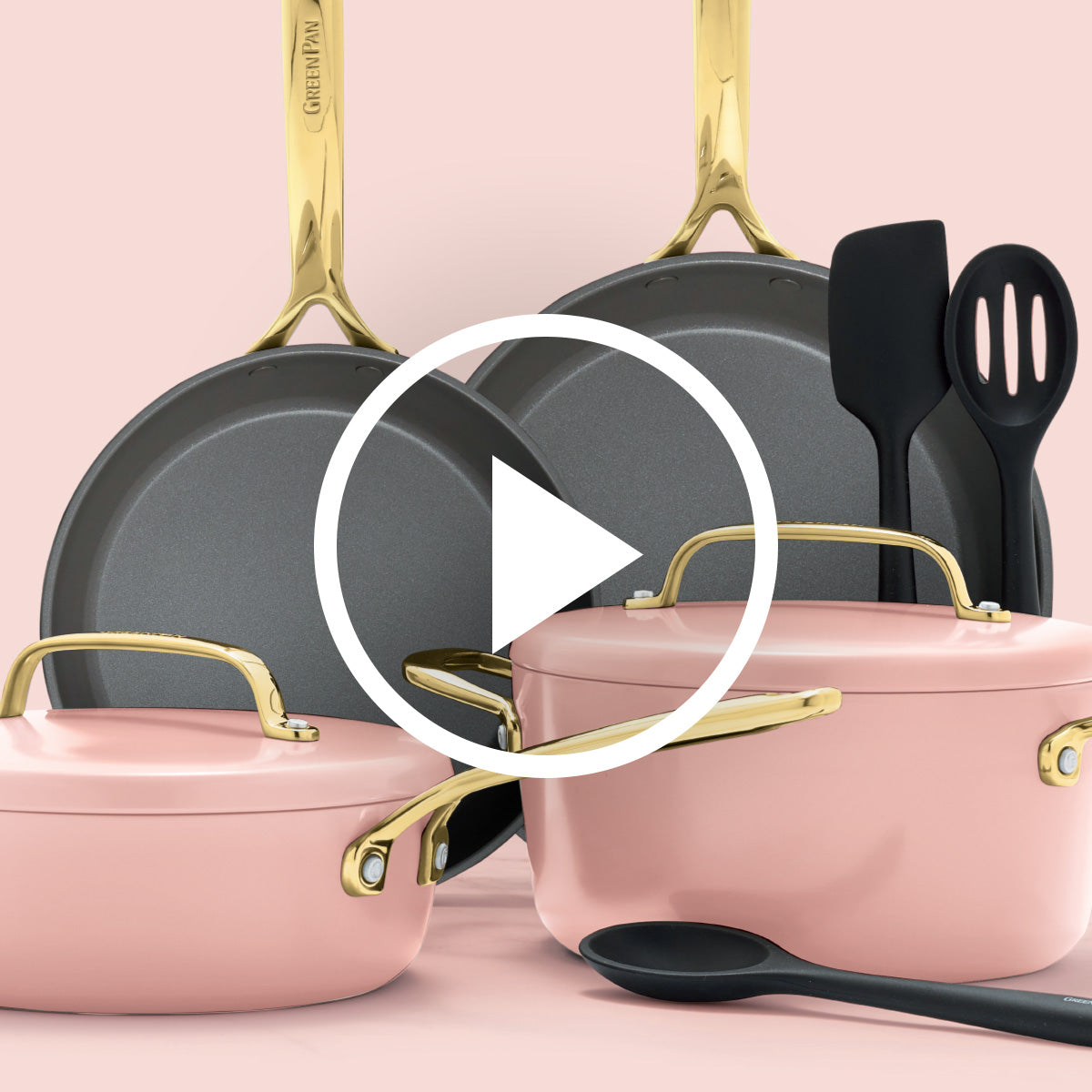 GP5 Colors Ceramic Nonstick 11-Piece Cookware Set with Champagne Handles | Dusty Rose