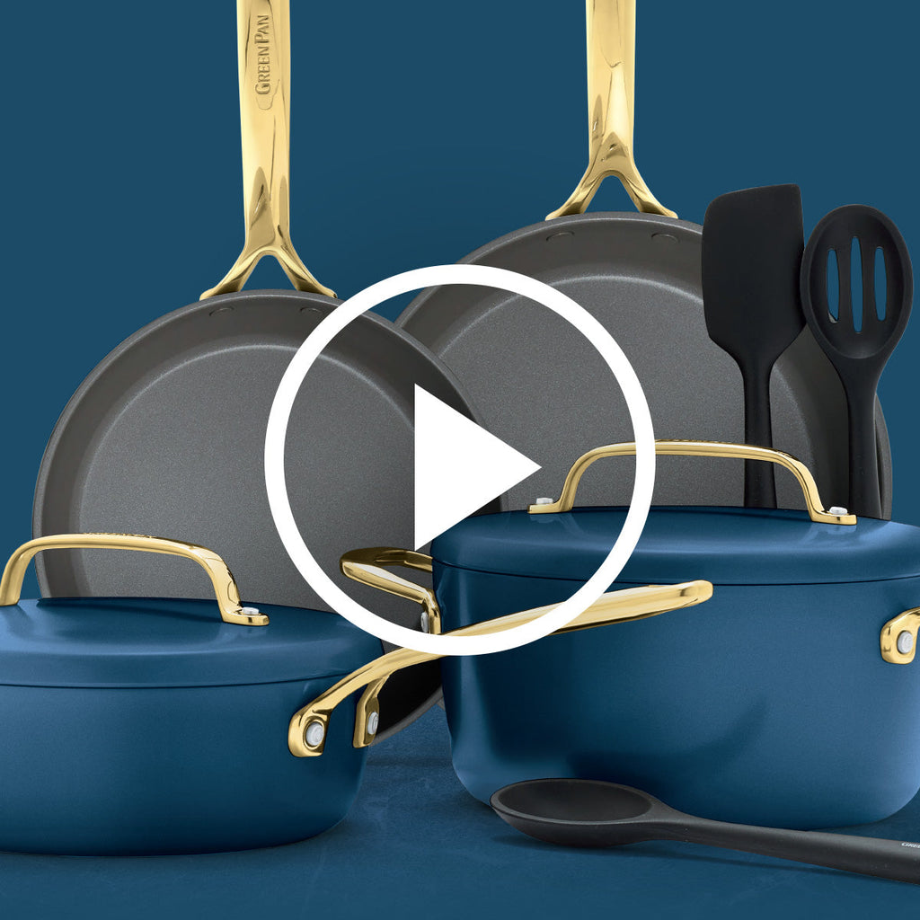 GP5 Colors Ceramic Nonstick 11-Piece Cookware Set with Champagne Handles | Marine Blue