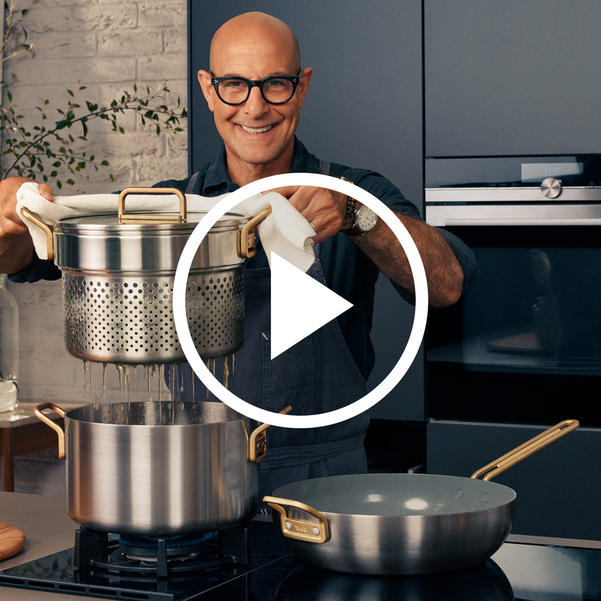 Stanley Tucci™ Mixed Material Stainless Steel 11-Piece Cookware Set with the Tucci Cookbook