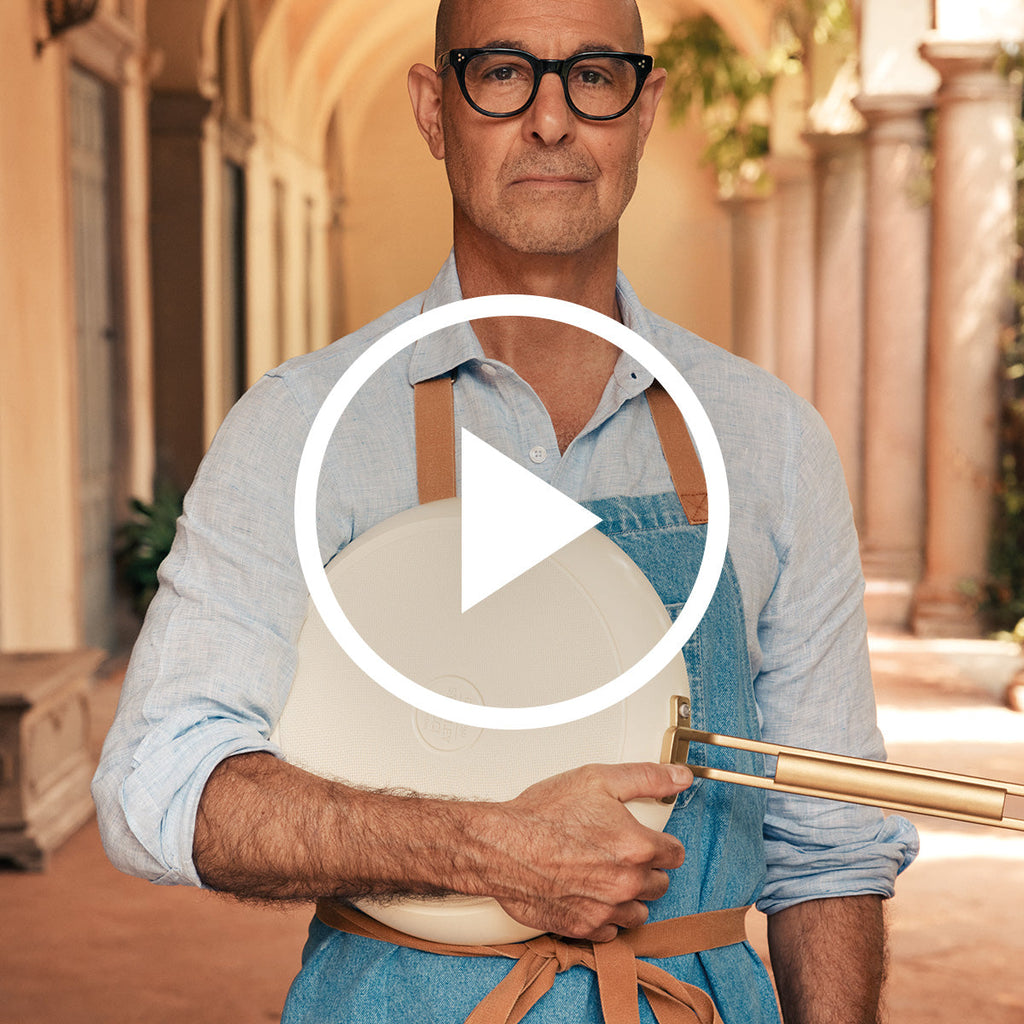 Stanley Tucci™ Ceramic Nonstick 4-Piece Chef Set with the Tucci Cookbook | Carrara White