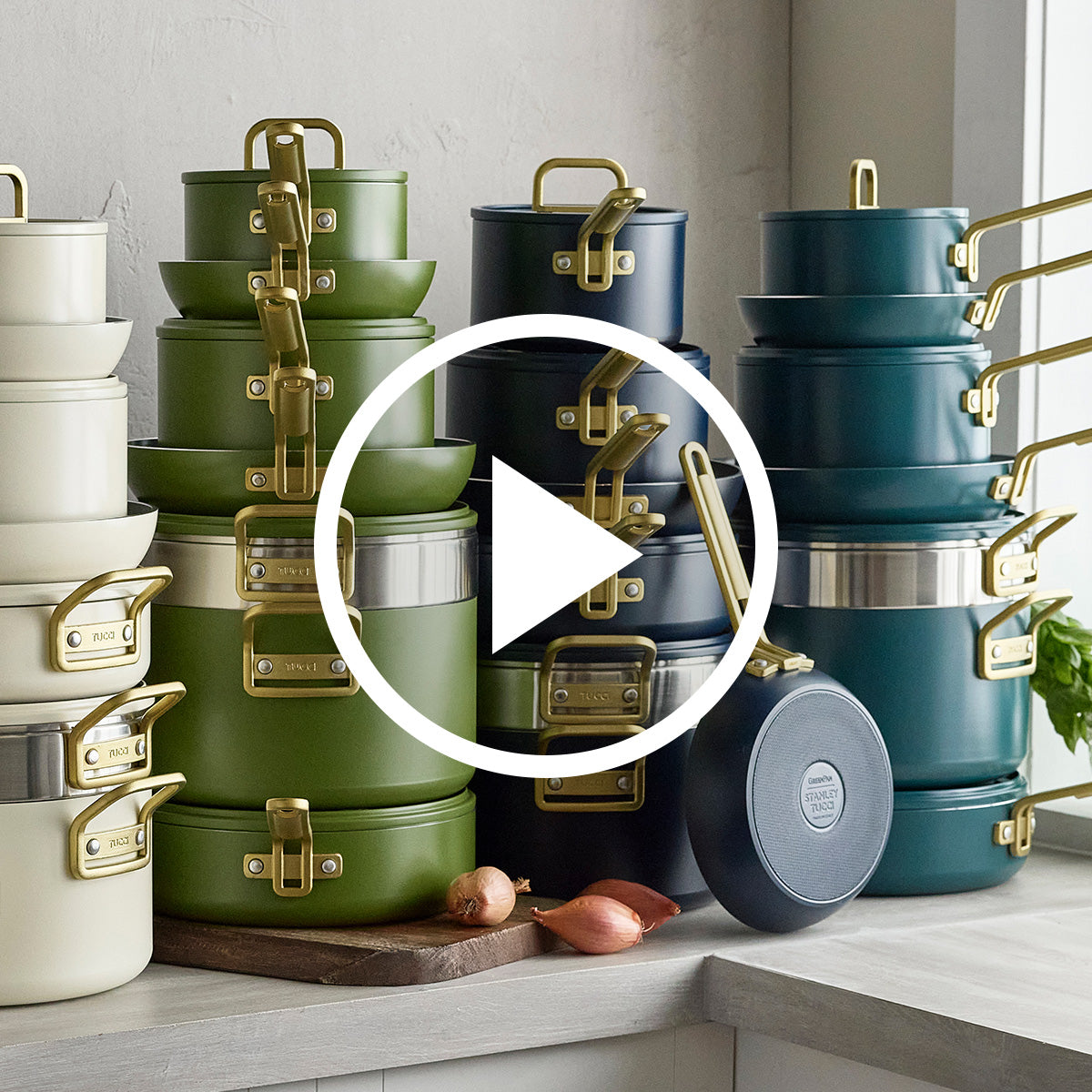 Stanley Tucci™ Ceramic Nonstick 11-Piece Cookware Set with the Tucci Cookbook | Tuscan Olive