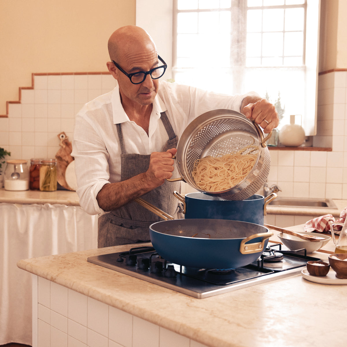 Stanley Tucci™ Ceramic Nonstick 6-Piece Cookware Set with the Tucci Cookbook | Marino Blue