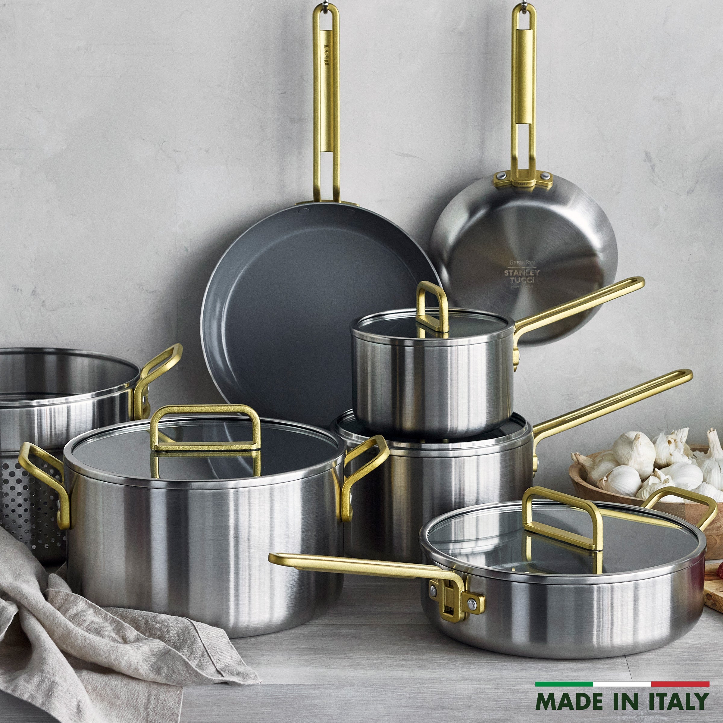 Stanley Tucci™ Mixed Material Stainless Steel 11-Piece Cookware Set with the Tucci Cookbook