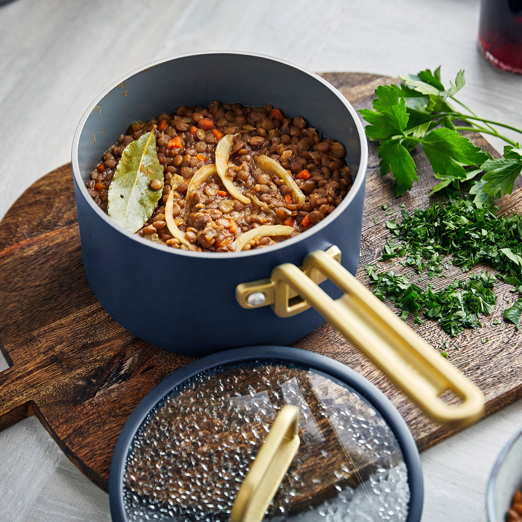 Stanley Tucci™ Ceramic Nonstick 4-Piece Chef Set with The Tucci Cookbook | Marino Blue