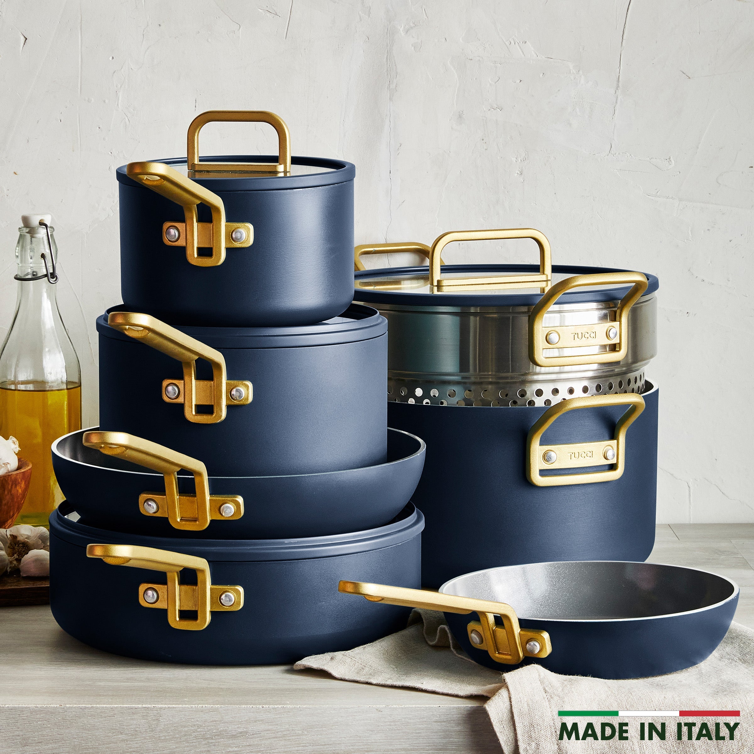 Stanley Tucci™ Ceramic Nonstick 11-Piece Cookware Set with the Tucci Cookbook | Marino Blue