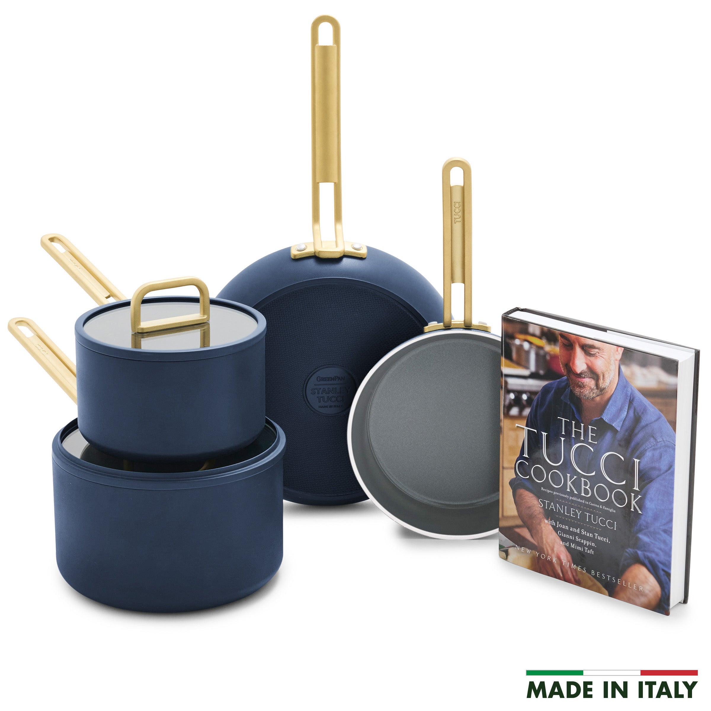 Stanley Tucci™ Ceramic Nonstick 6-Piece Cookware Set with the Tucci Cookbook | Marino Blue