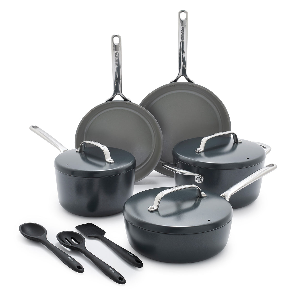 GP5 Colors Ceramic Nonstick 11-Piece Cookware Set with Mirror Handles | Slate