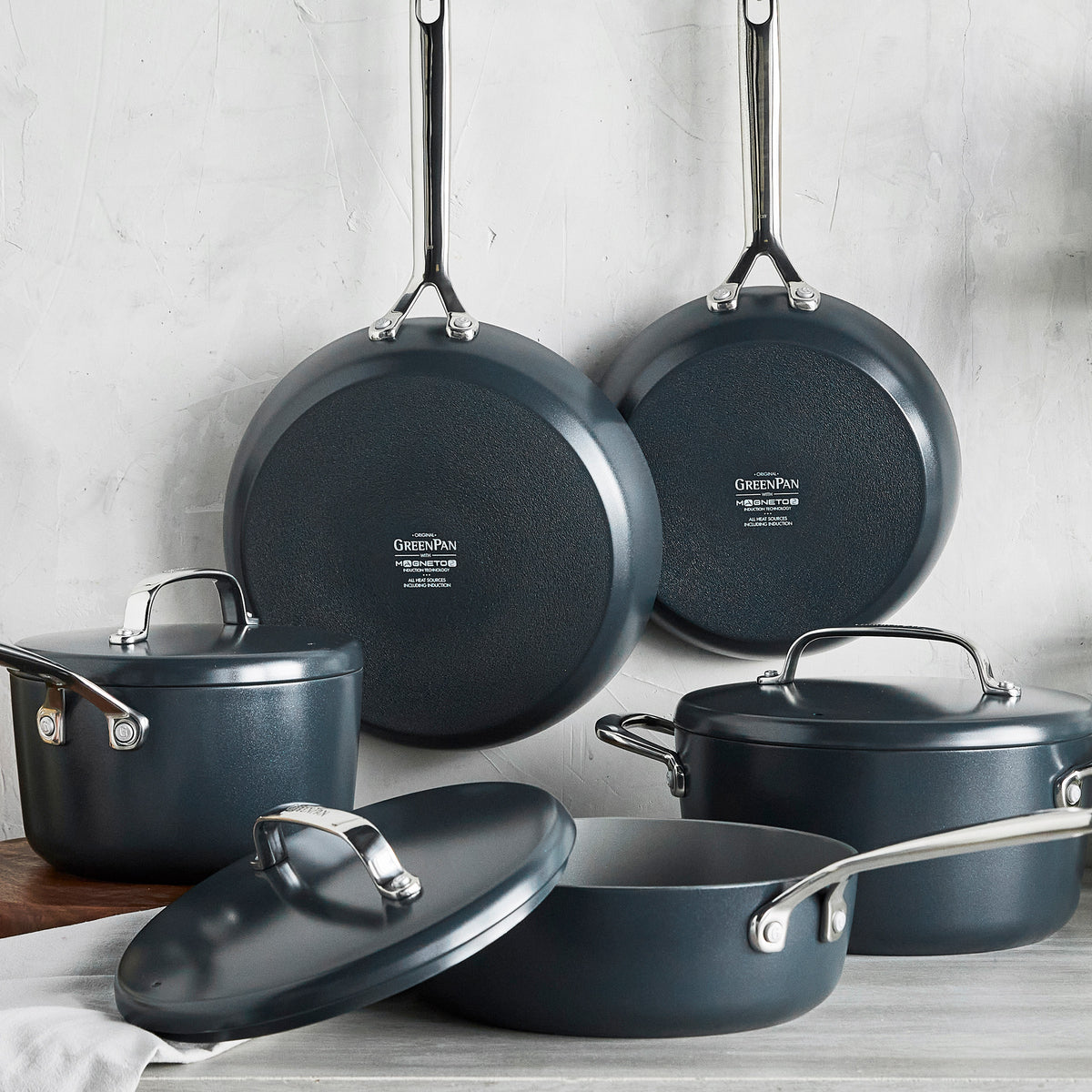 GP5 Colors Ceramic Nonstick 11-Piece Cookware Set with Mirror Handles | Slate